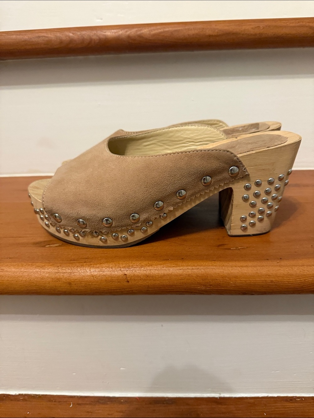 Free People Tan Suede Studded Clog Heels